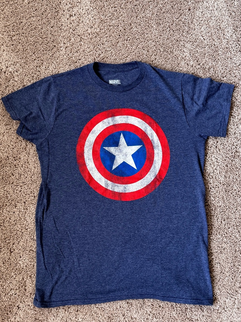 Marvel Navy Short Sleeve T-Shirt with Red, White & Blue Captain Shield
